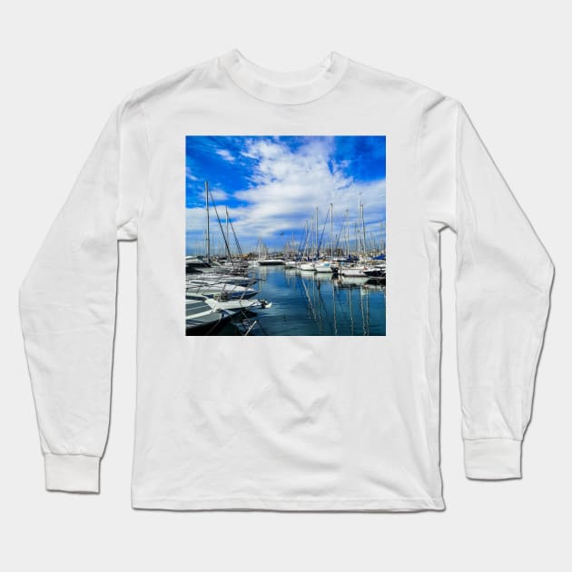 Sailing boats at a Greek Port Long Sleeve T-Shirt by GRKiT